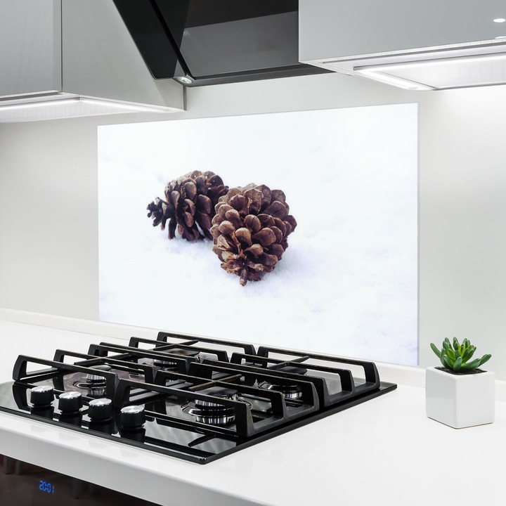 ARTHUB, Konyhai üveg hátfal 60x80 cm, 4 mm edzett, Védő gáz­tűzhely, Fröccsenésgátló, Hőálló, tájképek, tél, Snow Cones