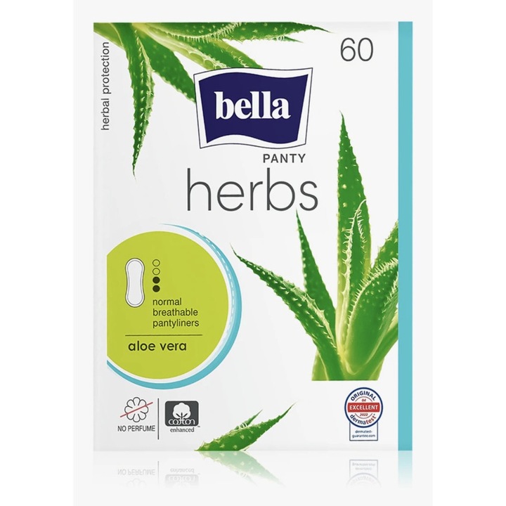 Ежедневни тънки абсорбиращи превръзки без аромат, Bella panty herbs aloe vera 60 бр.