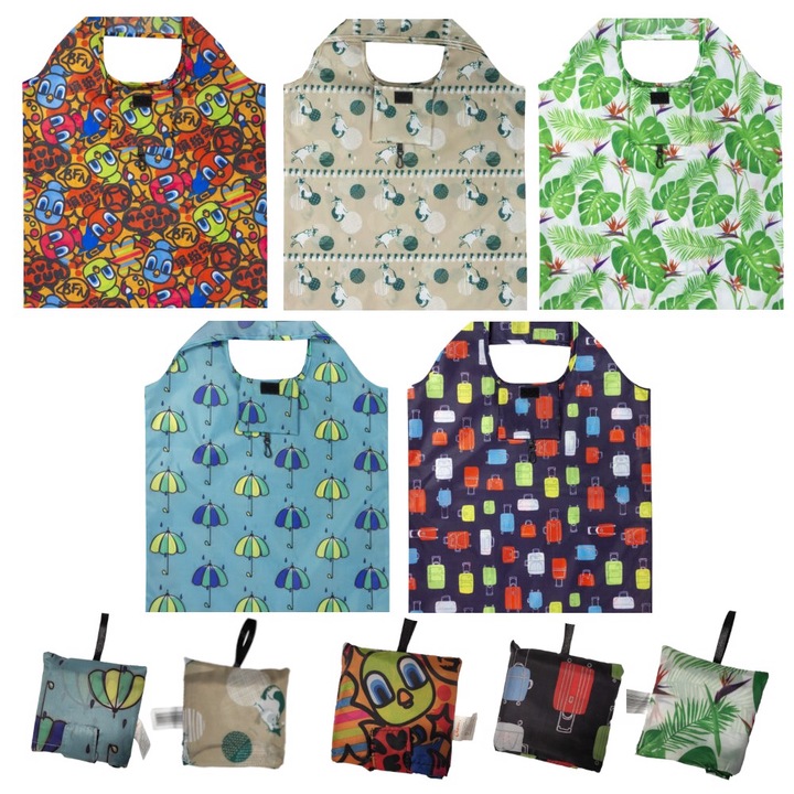 Set 25 pungi de cumparaturi GAM, 42x42cm, poliester, multicolor