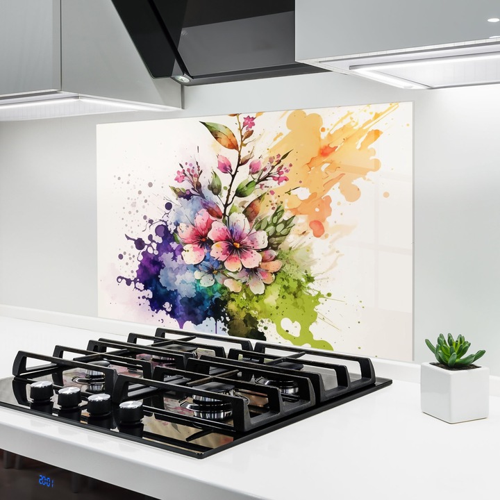 ARTHUB, Стъклен панел за кухня 80x120 cm, 5 мм закалено, Предпазител за газов котлон, Предпазител от пръски, Топлоустойчив, пейзажи, пролет, Color Mix Spring