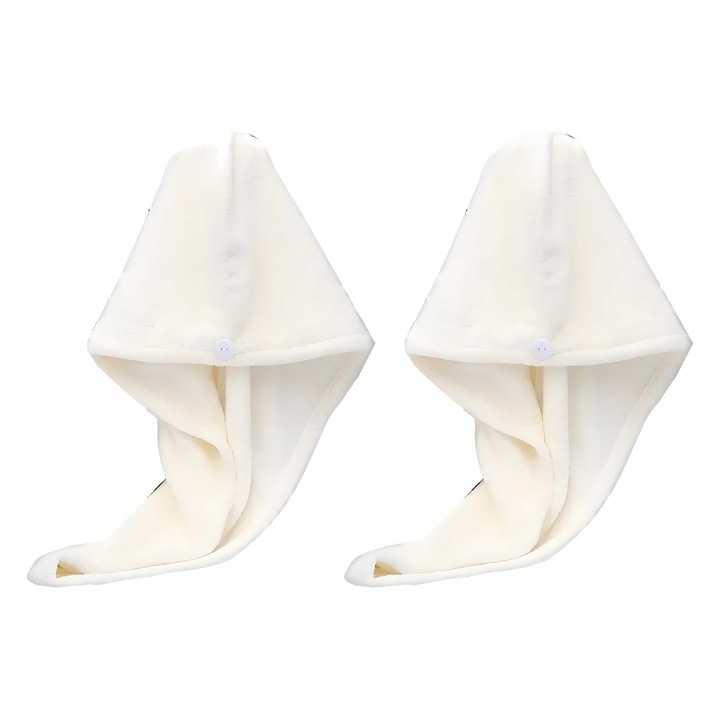 Комплект от 2 кърпи от микрофибър, за коса, кремаво бели, 65 x 25 см