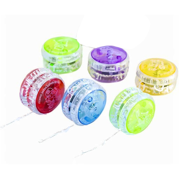 Set 6 Yo-Yo copii, plastic, LED, multicolor