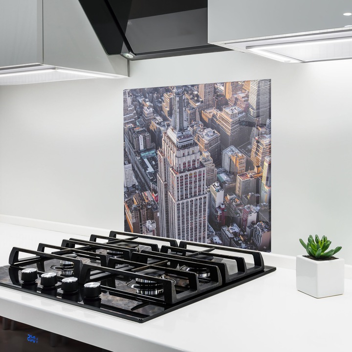 ARTHUB, Стъклен панел за кухня 60x60 cm, 5 мм закалено, Предпазител за газов котлон, Предпазител от пръски, Топлоустойчив, пейзажи, градски, Big Grey Tower