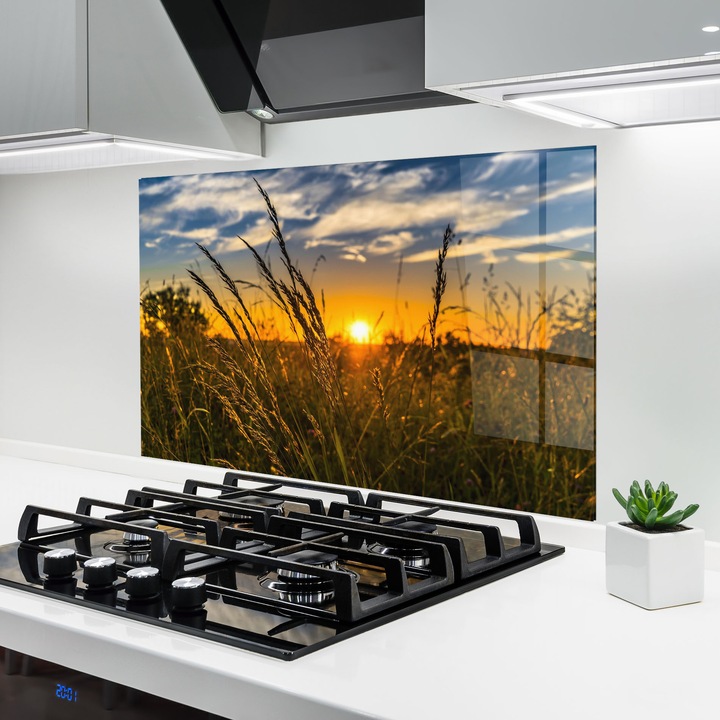 Panou Sticla Bucatarie, 60x80 cm, Protectie aragaz, Antistropi, Termorezistent, Peisaje, Vara, Wheat Sunset