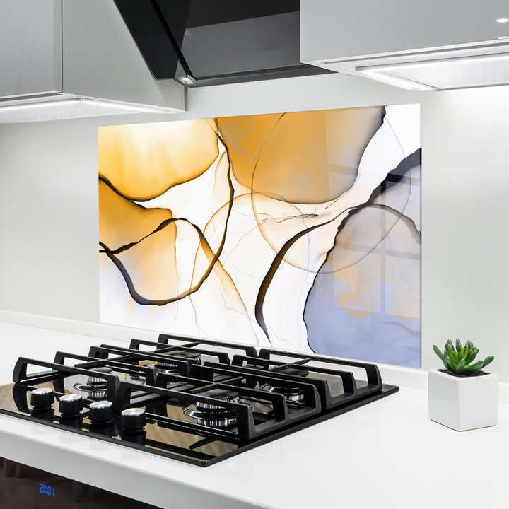 Panou Sticla Bucatarie, 50x70 cm, Protectie aragaz, Antistropi, Termorezistent, Abstracte, Abstract cu Linii, Abstract Alcohol Ink