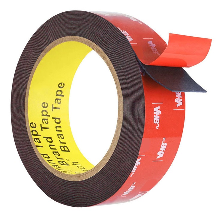 Kétoldalas ragasztószalag, Rqiurpn, 1.5cm x 3m, VHB 5952, Vízálló, Szilikon, autóipari és háztartási alkalmazásokhoz, Fekete