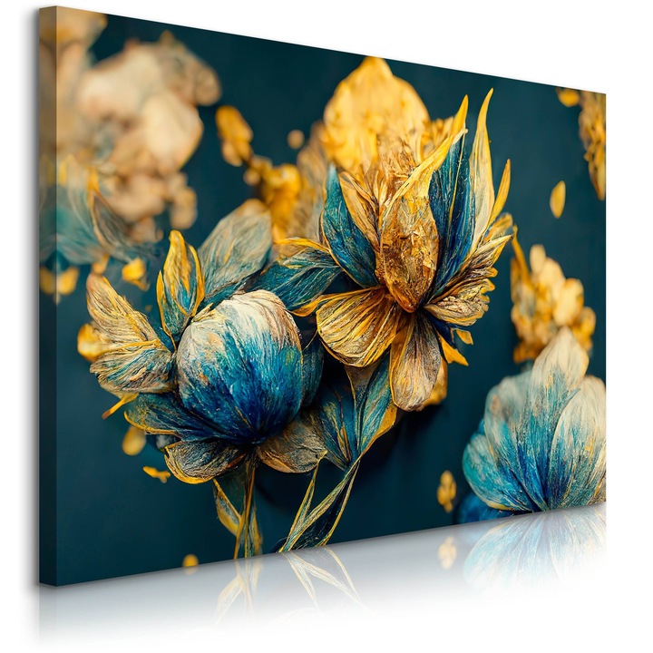 Tablou Muralo Modern Flori Albastre 90 cm x 60 cm Inflorite Pentru Living