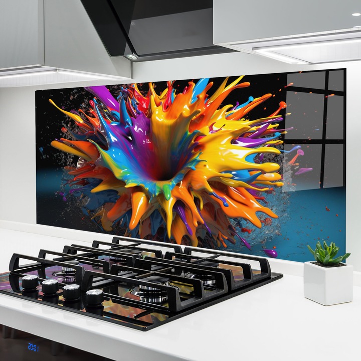 Panou Sticla Bucatarie, 60x150 cm, Protectie aragaz, Antistropi, Termorezistent, Abstracte, culori Vibrante, 3d Color Splash