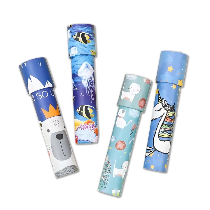 Set 4 caleidoscoape retro din carton, 19cm, culori diverse