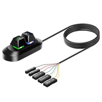 Buton mecanic On/Off pentru PC, Rqiurpn, design compact, Usor de instalat, portabil, cu comutator Reset, cablu de 2m, iluminare RGB, negru