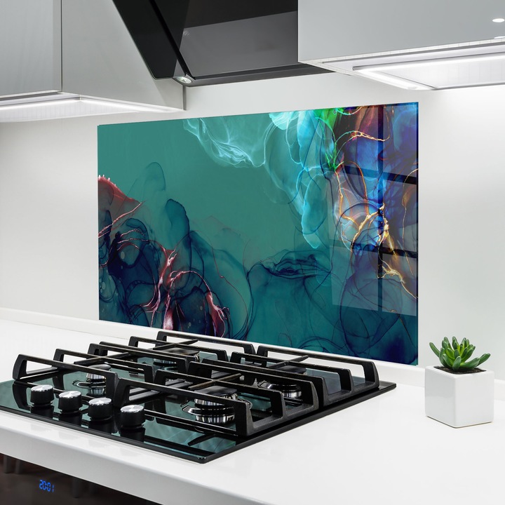 ARTHUB, Konyhai üveg hátfal 80x120 cm, 5 mm edzett, Védő gáz­tűzhely, Fröccsenésgátló, Hőálló, absztrakt, márvány, Darkish Abstract