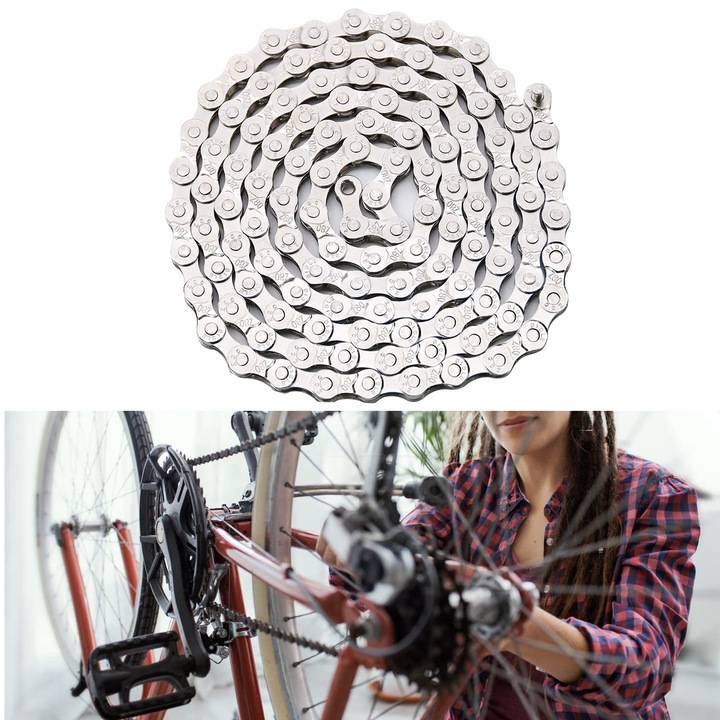 Lant bicicleta, TREXORA, 8 viteze, 116 zale, rezistent la rugina, argintiu