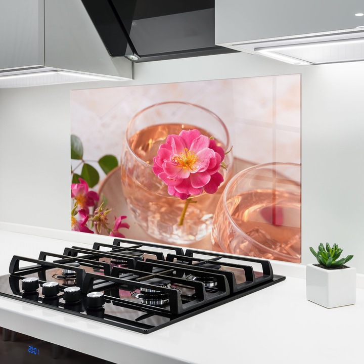 ARTHUB, Konyhai üveg hátfal 60x80 cm, 4 mm edzett, Védő gáz­tűzhely, Fröccsenésgátló, Hőálló, élelmiszerek, italok, Flower Drink