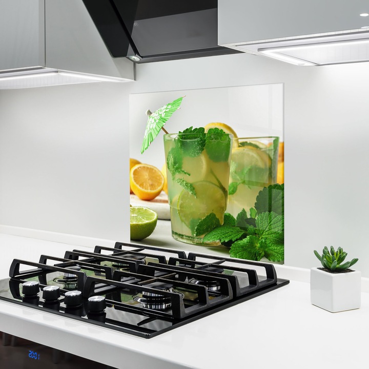 Panou Sticla Bucatarie, 60x60 cm, Protectie aragaz, Antistropi, Termorezistent, Alimente, Bauturi, Mint Leaves Lemonade
