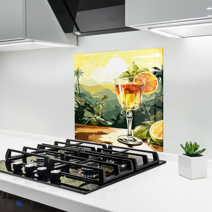 ARTHUB, Konyhai üveg hátfal 100x100 cm, 4 mm edzett, Védő gáz­tűzhely, Fröccsenésgátló, Hőálló, élelmiszerek, italok, Orange Drink