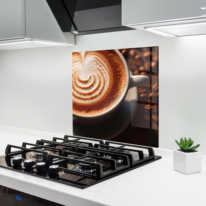 Panou Sticla Bucatarie, 60x60 cm, Protectie aragaz, Antistropi, Termorezistent, Alimente, Cafea, Cappuccino
