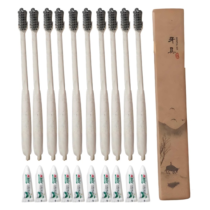 10 db-os biológiailag lebomló fogkefe készlet, puha sörték, újrahasznosítható csomagolás