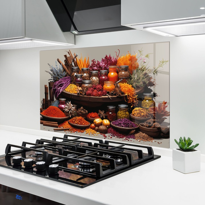 Panou Sticla Bucatarie, 70x100 cm, Protectie aragaz, Antistropi, Termorezistent, Alimente, Condimente, Autumn Seasoning