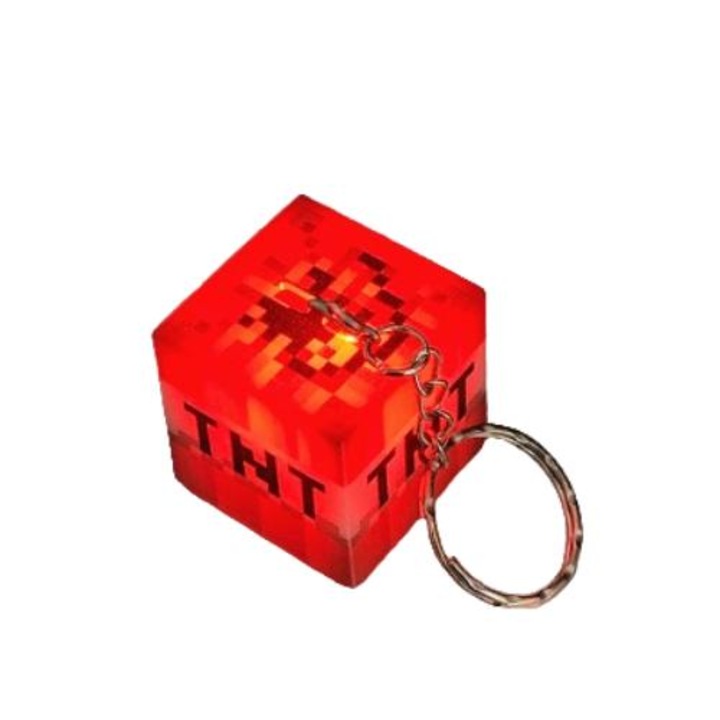 Minecraft TNT kulcstartó, piros kocka, újratölthető LED, 2.5x2.5x2.5 cm