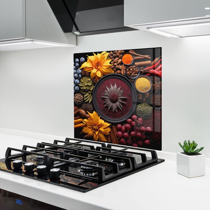 Panou Sticla Bucatarie, 60x60 cm, Protectie aragaz, Antistropi, Termorezistent, Alimente, Condimente, Spicess Autumn