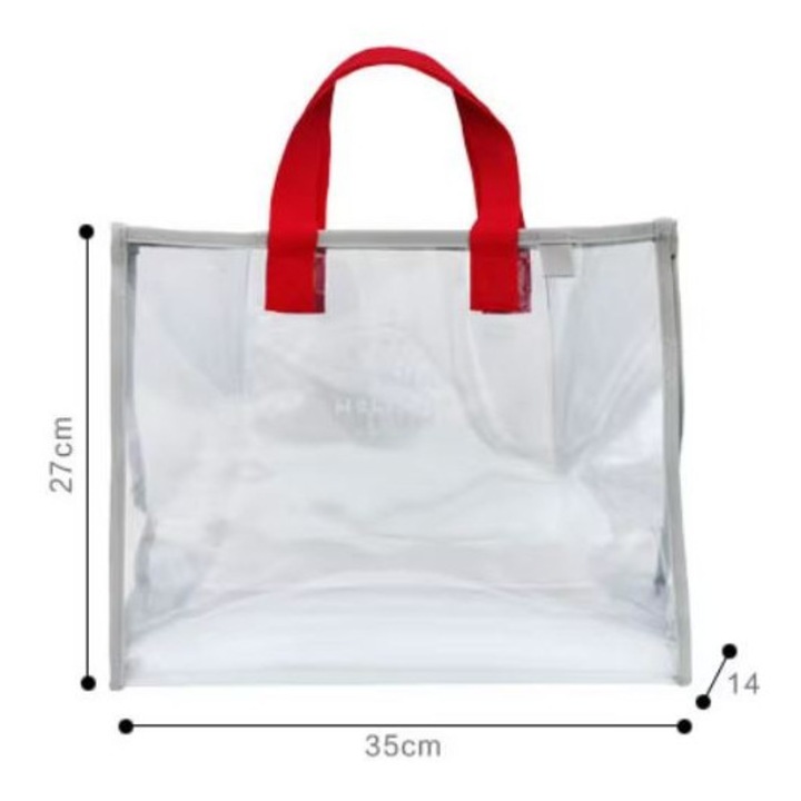 Geanta de plaja, PVC, Transparent/Rosu