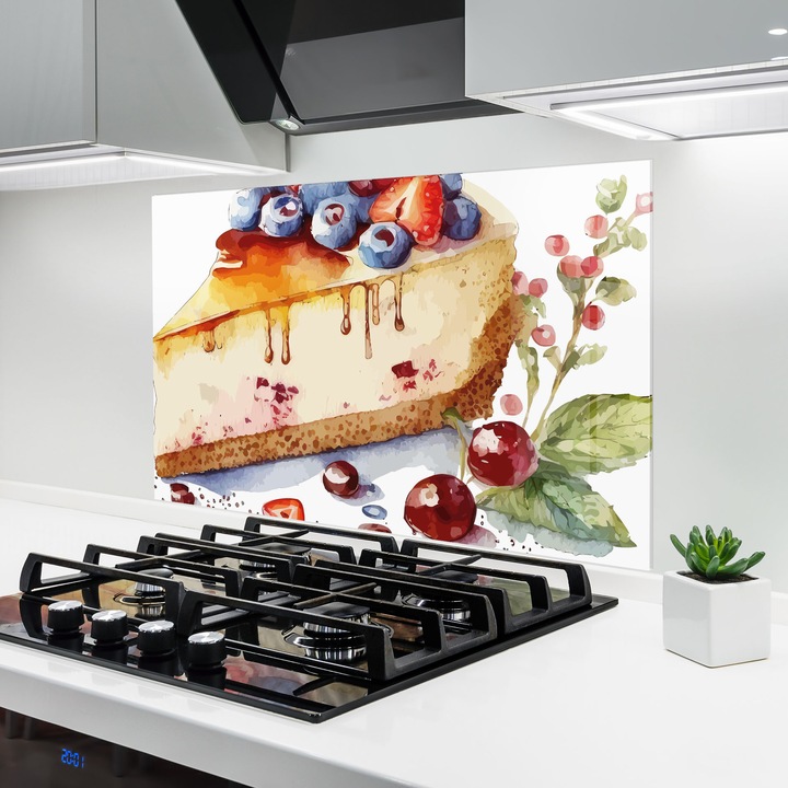 Panou Sticla Bucatarie, 60x100 cm, Protectie aragaz, Antistropi, Termorezistent, Alimente, Dulciuri, Cheesecake