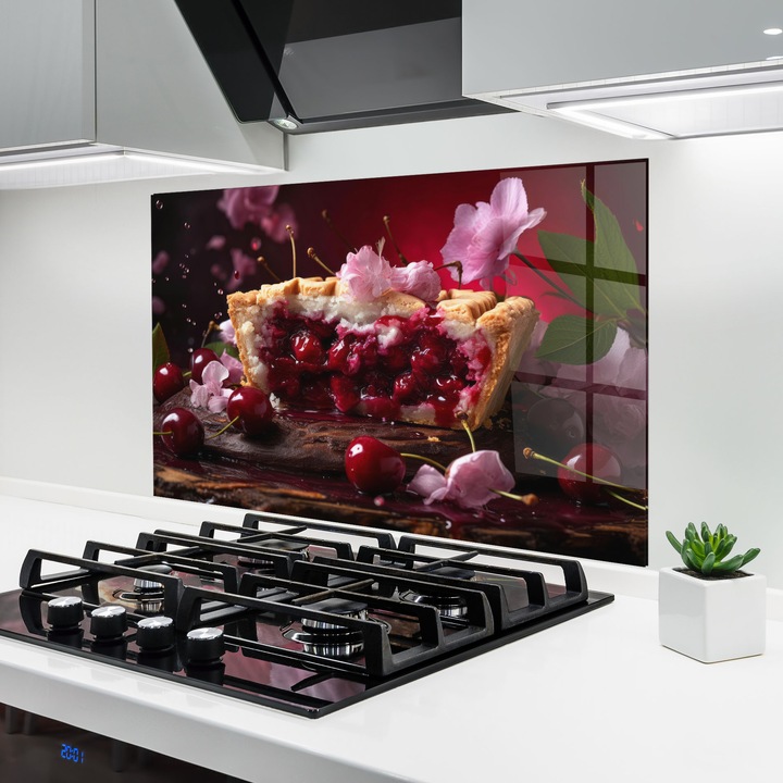 Panou Sticla Bucatarie, 60x80 cm, Protectie aragaz, Antistropi, Termorezistent, Alimente, Dulciuri, Wooden Table Cherries
