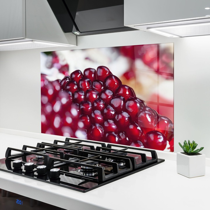 Panou Sticla Bucatarie, 60x80 cm, Protectie aragaz, Antistropi, Termorezistent, Alimente, Fructe, Close Up Pomegranate