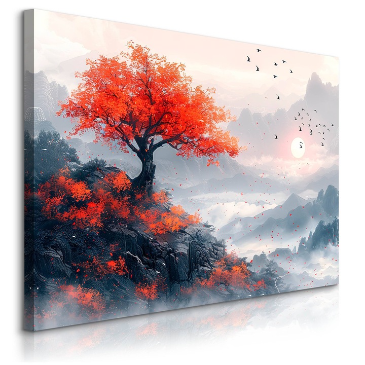 Tablou Muralo Copac Rosu Peisaj Stil Modern 120 cm x 80 cm Perfect Pentru Sala De Mese