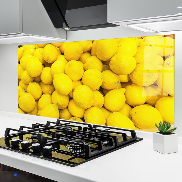 Panou Sticla Bucatarie, 60x150 cm, Protectie aragaz, Antistropi, Termorezistent, Alimente, Fructe, Strong Yellow Lemons