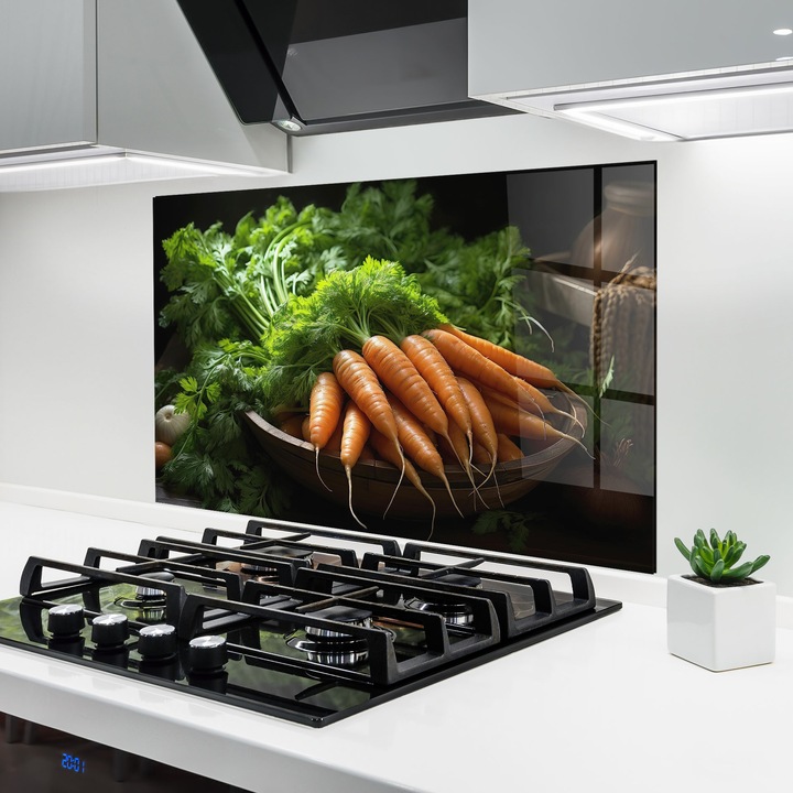 Panou Sticla Bucatarie, 60x80 cm, Protectie aragaz, Antistropi, Termorezistent, Alimente, Legume, Fresh Carrots Basket