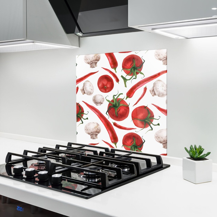 Panou Sticla Bucatarie, 100x100 cm, Protectie aragaz, Antistropi, Termorezistent, Alimente, Legume, Floating Tomato