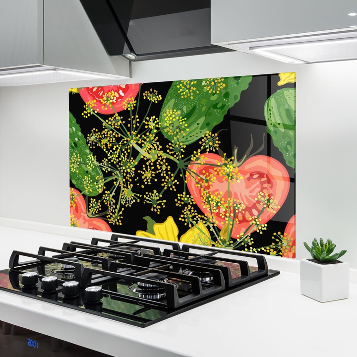 Panou Sticla Bucatarie, 80x120 cm, Protectie aragaz, Antistropi, Termorezistent, Alimente, Legume, Heart Tomato