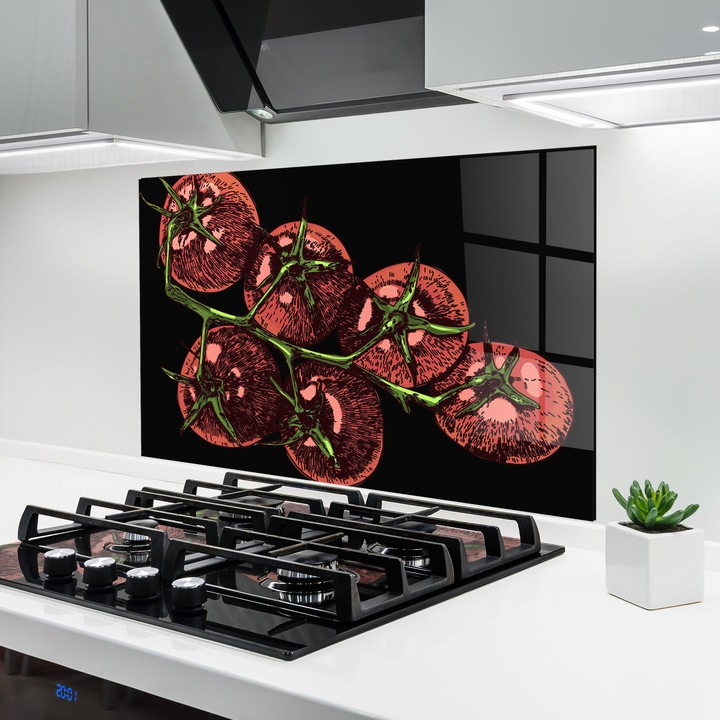 Panou Sticla Bucatarie, 50x70 cm, Protectie aragaz, Antistropi, Termorezistent, Alimente, Legume, Red Pastel Tomato