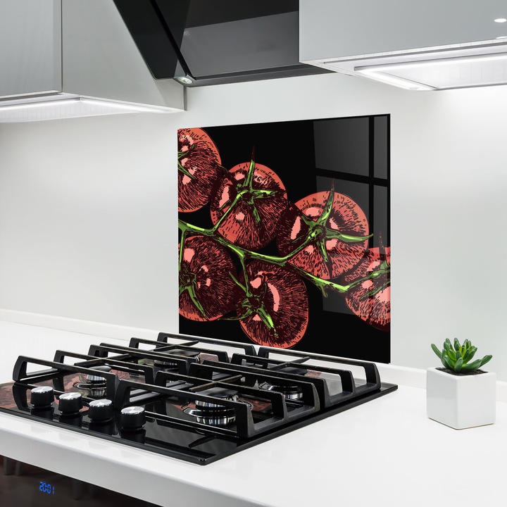 Panou Sticla Bucatarie, 100x100 cm, Protectie aragaz, Antistropi, Termorezistent, Alimente, Legume, Red Pastel Tomato