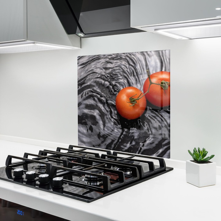 Panou Sticla Bucatarie, 100x100 cm, Protectie aragaz, Antistropi, Termorezistent, Alimente, Legume, Tomatoes In Water