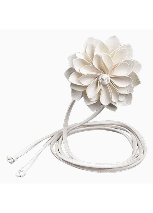 Curea dama Traderplus, piele alba, floare, 120x3cm