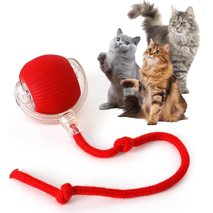 Интерактивна играчка за котки, SuooTci, червена, 5.6x6.5см, с еластична опашка и USB зареждане