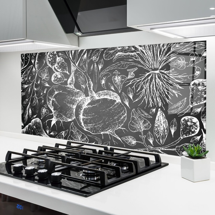 ARTHUB, Стъклен панел за кухня 60x120 cm, 5 мм закалено, Предпазител за газов котлон, Предпазител от пръски, Топлоустойчив, храни, зеленчуци, Vegetables Board