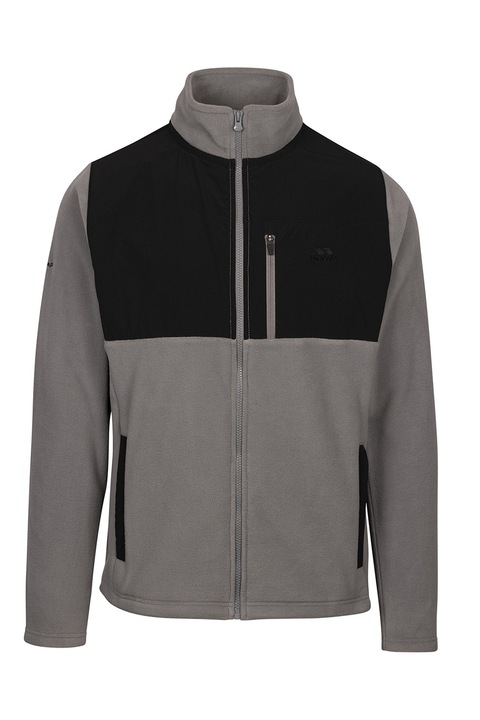 Trespass, Bluza din fleece cu fermoar si segmente contrastante Falkenham, Negru/Gri