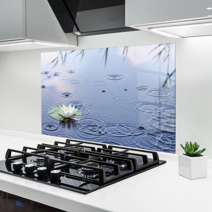 Panou Sticla Bucatarie, 50x70 cm, Protectie aragaz, Antistropi, Termorezistent, Feng-shui, Apa, Clear Lake Rain