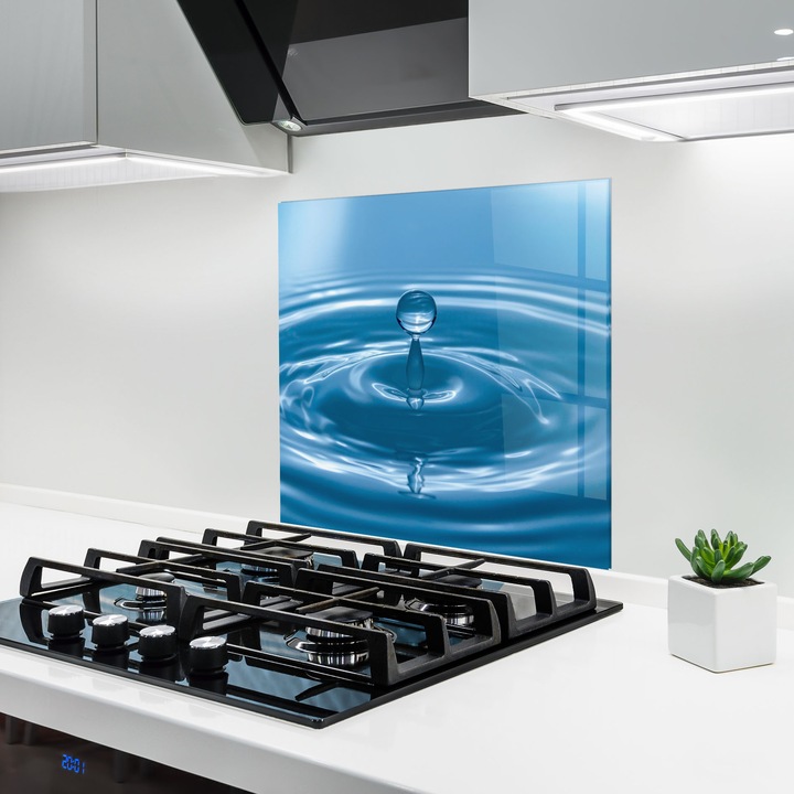Panou Sticla Bucatarie, 60x60 cm, Protectie aragaz, Antistropi, Termorezistent, Feng-shui, Apa, Drop Close Up