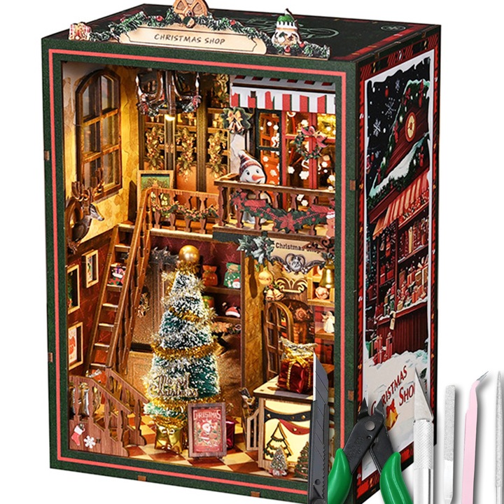 Set puzzle 3D, magazin de Craciun, cu unelte de asamblare