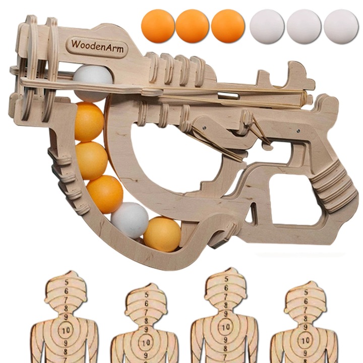 Set arma de jucarie 3D, cu tinte si bile, lemn