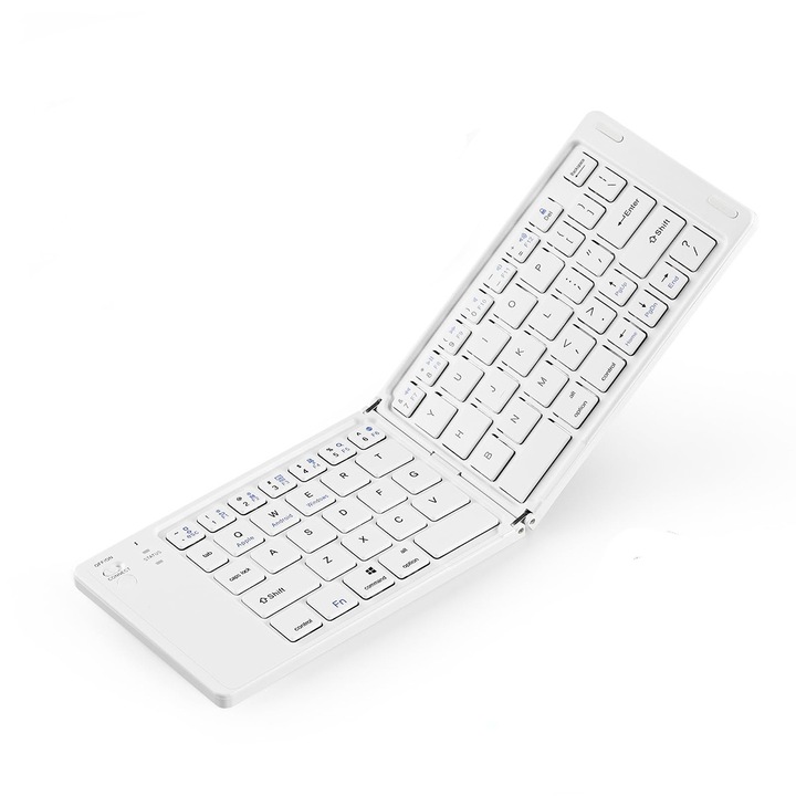 Tastatura Bluetooth pliabila, alba, 29.45x9.2x0.75cm, design compact, usor de transportat