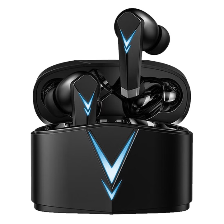 Casti wireless gaming, EQIECH, in-ear, Bluetooth 5.3, negru, 3.5h autonomie