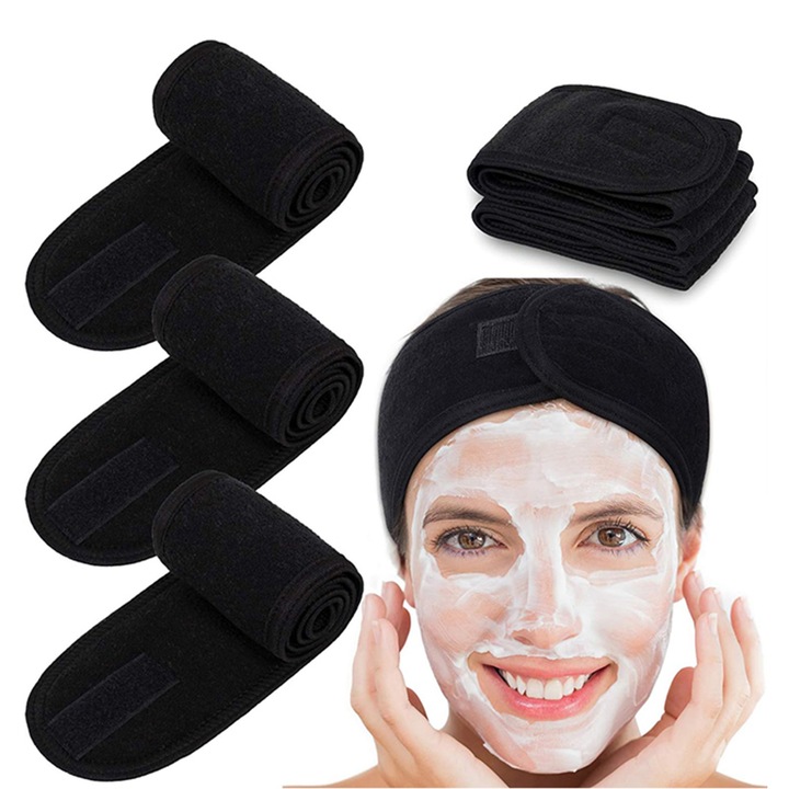 Set 4 bentite spa TodyJeyHo, bumbac, negre, 62x8.5cm