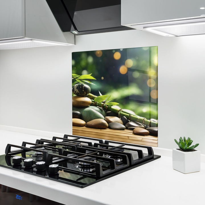Panou Sticla Bucatarie, 60x60 cm, Protectie aragaz, Antistropi, Termorezistent, Feng-shui, Natura, Spa Bamboo Stones