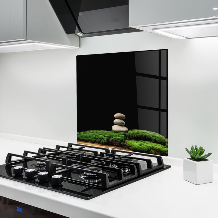 Panou Sticla Bucatarie, 60x60 cm, Protectie aragaz, Antistropi, Termorezistent, Feng-shui, Natura, Three Stone Moss