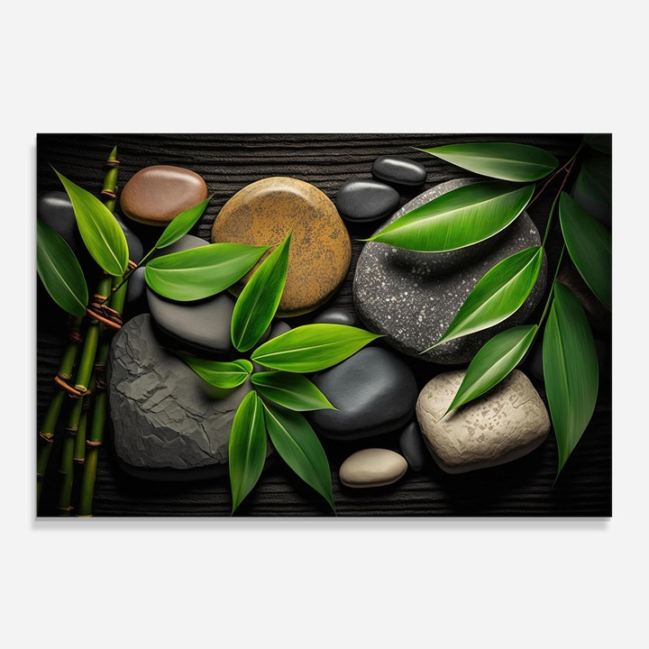 Panou Sticla Bucatarie, 60x80 cm, Protectie aragaz, Antistropi, Termorezistent, Feng-shui, Pietre, Bamboo Stones View